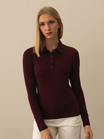 Xint Bordo Modal Dokulu Slim Fit Uzun Kollu Tişört