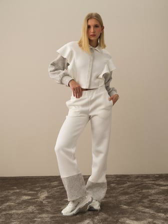 Xint Kırık Beyaz Pamuk Dokulu Regular Fit Sweat Pantolon