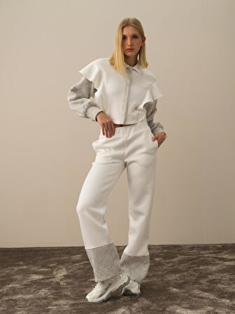Xint Kırık Beyaz Pamuk Dokulu Regular Fit Sweat Pantolon