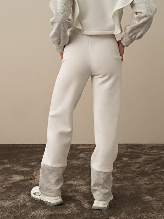 Xint Kırık Beyaz Pamuk Dokulu Regular Fit Sweat Pantolon