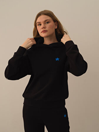 Xint Siyah Pamuk Dokulu Oversize Sweatshirt