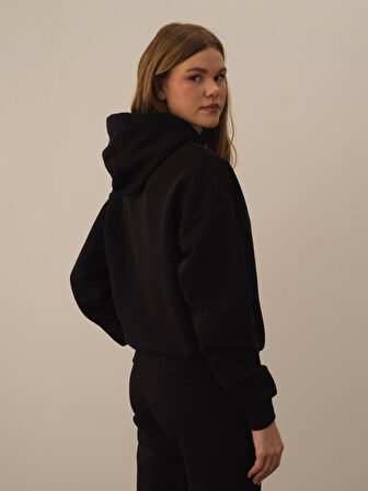 Xint Siyah Pamuk Dokulu Oversize Sweatshirt