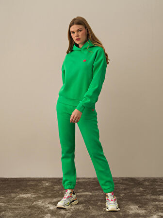 Xint Yeşil Pamuk Dokulu Oversize Sweatshirt