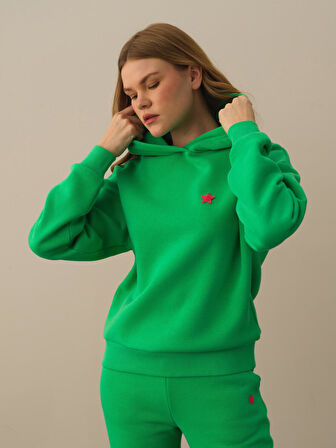 Xint Yeşil Pamuk Dokulu Oversize Sweatshirt