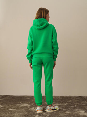 Xint Yeşil Pamuk Dokulu Oversize Sweatshirt