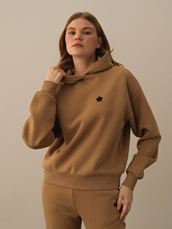 Xint Camel Pamuk Dokulu Oversize Sweatshirt