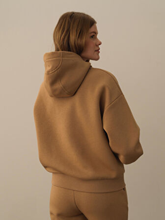 Xint Camel Pamuk Dokulu Oversize Sweatshirt