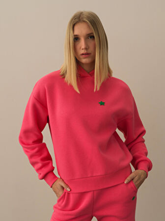 Xint Pembe Pamuk Dokulu Oversize Sweatshirt
