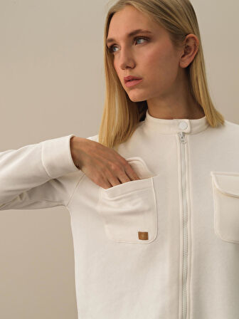 Xint Ekru Pamuk Dokulu Oversize Sweatmont