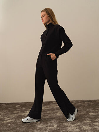 Xint Siyah Pamuk Dokulu Regular Fit Sweat Pantolon