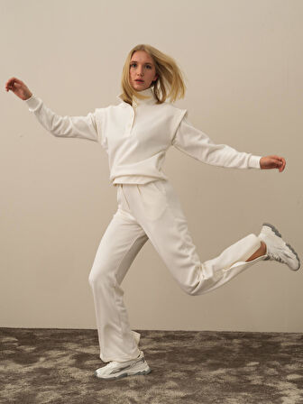 Xint Ekru Pamuk Dokulu Regular Fit Sweat Pantolon