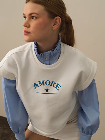 Xint Kırık Beyaz Pamuk Dokulu Oversize Sweatshirt