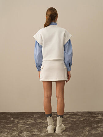 Xint Kırık Beyaz Pamuk Dokulu Oversize Sweatshirt