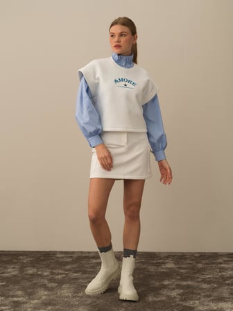Xint Kırık Beyaz Pamuk Dokulu Oversize Sweatshirt