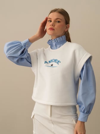 Xint Kırık Beyaz Pamuk Dokulu Oversize Sweatshirt