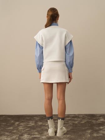 Xint Kırık Beyaz Pamuk Dokulu Oversize Sweatshirt