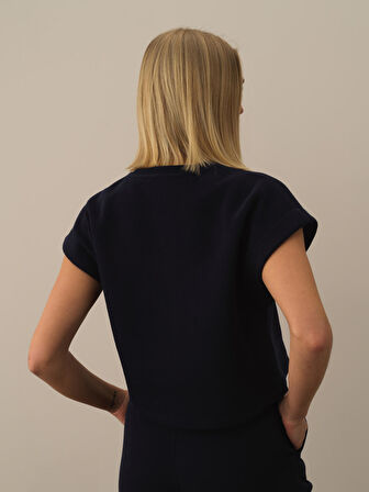 Xint Lacivert Pamuk Dokulu Oversize Sweatshirt