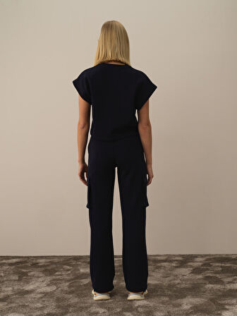 Xint Lacivert Pamuk Dokulu Oversize Sweatshirt