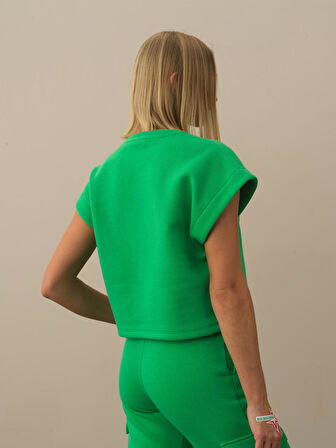 Xint Yeşil Pamuk Dokulu Oversize Sweatshirt