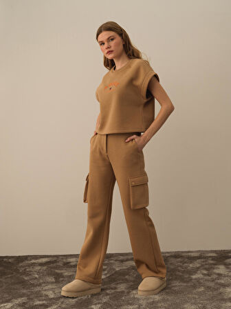 Xint Camel Pamuk Dokulu Oversize Sweatshirt