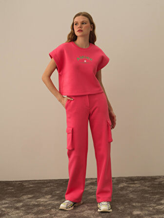 Xint Pembe Pamuk Dokulu Oversize Sweatshirt