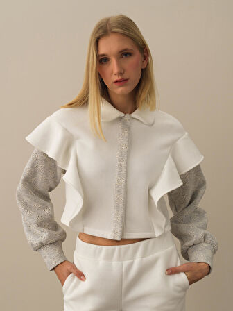 Xint Kırık Beyaz Pamuk Dokulu Regular Fit Sweatmont