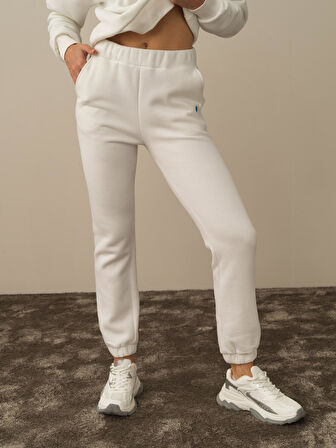 Xint Kırık Beyaz Pamuk Dokulu Regular Fit Sweat Pantolon