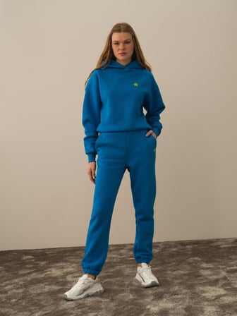 Xint Mavi Pamuk Dokulu Regular Fit Sweat Pantolon