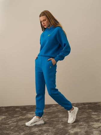 Xint Mavi Pamuk Dokulu Regular Fit Sweat Pantolon