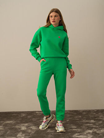 Xint Yeşil Pamuk Dokulu Regular Fit Sweat Pantolon