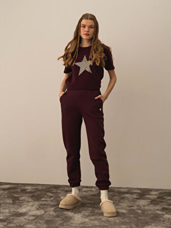 Xint Bordo Pamuk Dokulu Regular Fit Sweat Pantolon