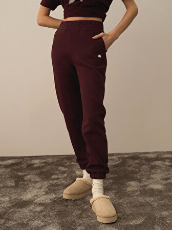 Xint Bordo Pamuk Dokulu Regular Fit Sweat Pantolon