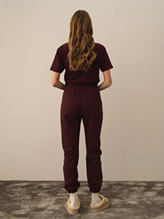 Xint Bordo Pamuk Dokulu Regular Fit Sweat Pantolon