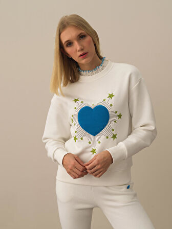 Xint Kırık Beyaz Pamuk Dokulu Oversize Sweatshirt