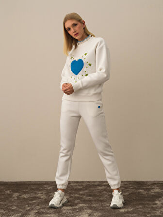 Xint Kırık Beyaz Pamuk Dokulu Oversize Sweatshirt