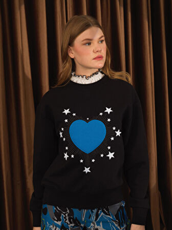 Xint Siyah Pamuk Dokulu Oversize Sweatshirt