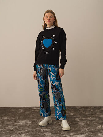 Xint Siyah Pamuk Dokulu Oversize Sweatshirt