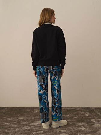 Xint Siyah Pamuk Dokulu Oversize Sweatshirt