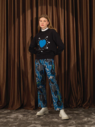 Xint Siyah Pamuk Dokulu Oversize Sweatshirt