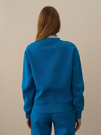 Xint Mavi Pamuk Dokulu Oversize Sweatshirt