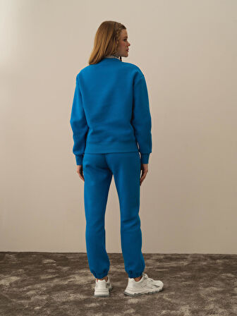 Xint Mavi Pamuk Dokulu Oversize Sweatshirt