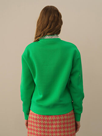 Xint Yeşil Pamuk Dokulu Oversize Sweatshirt