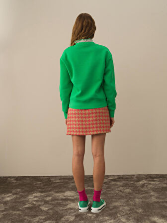 Xint Yeşil Pamuk Dokulu Oversize Sweatshirt