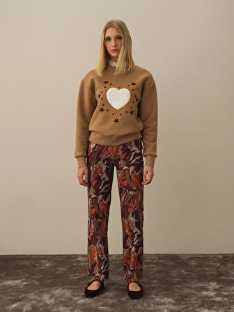 Xint Camel Pamuk Dokulu Oversize Sweatshirt