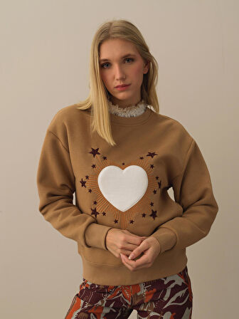 Xint Camel Pamuk Dokulu Oversize Sweatshirt