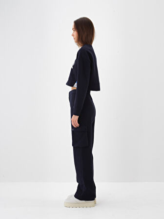 Xint Lacivert Pamuk Dokulu Oversize Kargo Pantolon