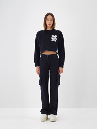 Xint Lacivert Pamuk Dokulu Oversize Kargo Pantolon
