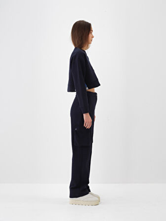 Xint Lacivert Pamuk Dokulu Oversize Kargo Pantolon