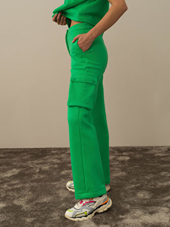 Xint Yeşil Pamuk Dokulu Oversize Kargo Pantolon