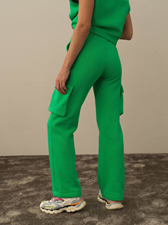 Xint Yeşil Pamuk Dokulu Oversize Kargo Pantolon